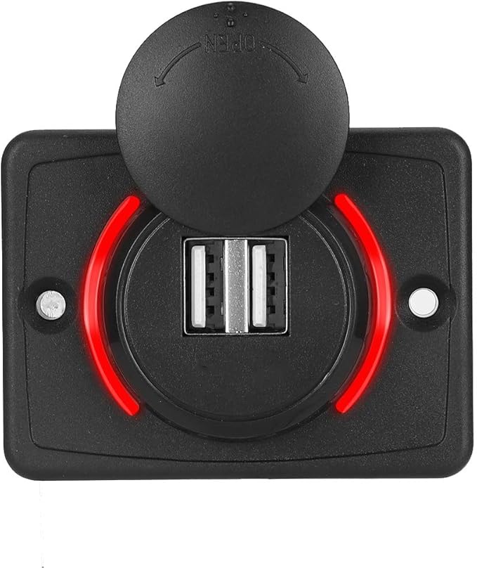 Car Dual USB Port Socket, 3.1A DC12V/24V Portable Mini Power Charger Socket with LED Indicator for High End Large Scale Vehicles Such as Ships, Yachts, RVs, Buses(Red)