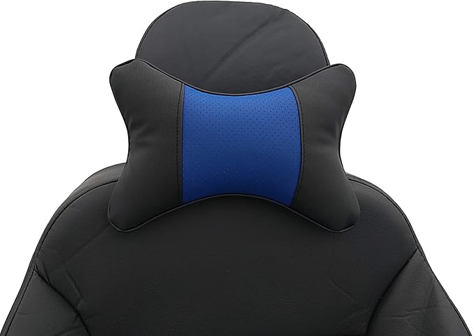 Thomakoo Car Neck Pillows 2pcs Pack Car Headrest Pillow Pu Leather Car Cervical Pillows for Traveling Car Pillows Filled by Fiber (Black) (Black Blue)