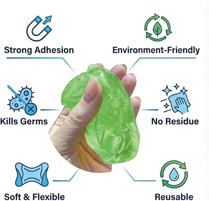 4PCS Car Cleaning Gels, Universal Automotive Air Vent Dust Cleaning Putty, Reusable Auto Interior Detailing Slime Supplies, Fit for Dashboards, Cup Holders (Green)