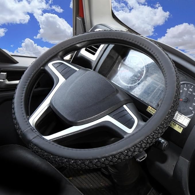15”16“17”18“19”20 Inch Ice Silk Ventilation Multi-Style Comfy Grip Steering Wheel Cover for Truck, Bus, Big Rig Trucker,SUV， Anti-Slip Design 15-20 Inch (Black, 20 inch)
