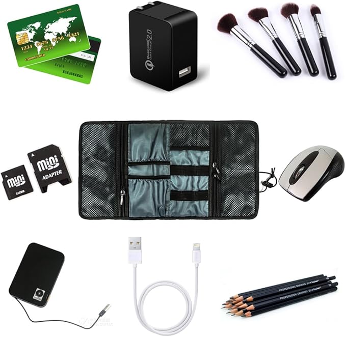 ProCase Electronic Organizer Cord Pouch, Travel Cable Charger Phone Accessories Bag Organizer Roll up Tech Carrying Case for USB Cables SD Memory Cards Earphone Flash Hard Drive -Red