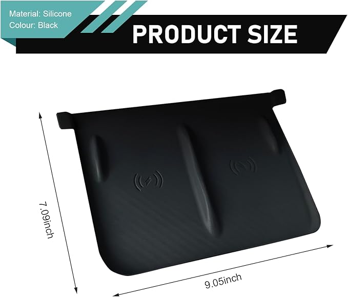 Car Central Control Wireless Power Supply Silicone Pad, Non-Slip Flexible Center Console Wireless Charging Mat, 1:1 Original Size Design, Compatible with 2021-2025 Model Y/Model 3 (Black)