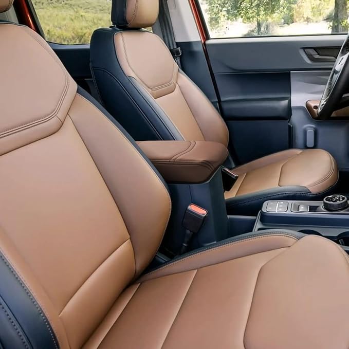 Muslogy Center Console Armrest Cover Compatible with Ford Maverick XL XLT Lariat 2022-2025 Accessories Cushion Pad Armrest Lid Protector Prevent Pets Scratches Regular Thick(Dark Brown)
