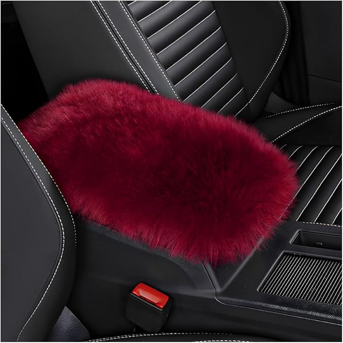 Car Center Console Cover Pad, Fluffy Middle Console Pad Armrest Seat Box Cover, Universal Furry Arm Rest Decoration Protector for Car Truck SUV, Interior Car Accessories (Wine Red)