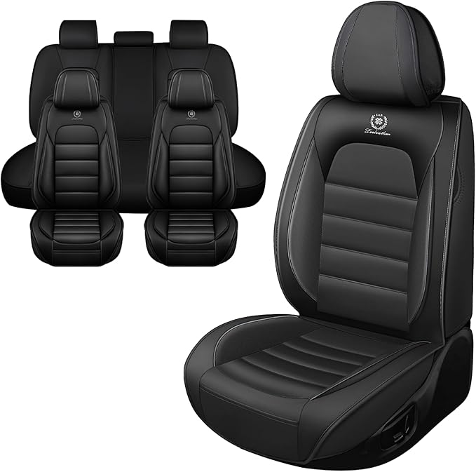 Iceleather Car Seat Covers for Ford Edge 2007-2025,Waterproof Soft Breathable PU Leather Seat Cover with Storage Pockets(Classic Black,Full Set)