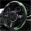 Car Steering Wheel Cover, 15 Inch Carbon Fiber Leather Stitching Color Steering Wheel Protector, Anti-Slip Elastic Breathable Steering Wheel Cover Stylish Decor for Most Cars (Green)