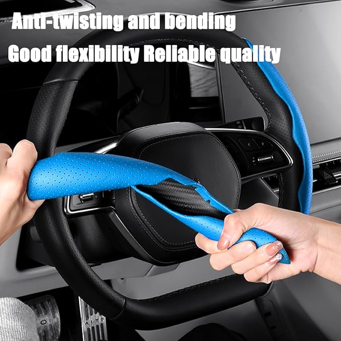 LoyaForba Car Steering Wheel Cover, Universal 15 Inch Leather Segmented Auto Steering Wheel Protector, Anti-Slip and Soft Breathable, Car Interior Accessories for Most Vehicle, SUV, Truck (Blue)