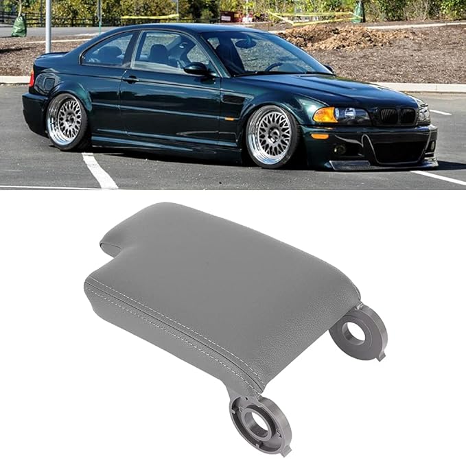 E46 Center Console,E46 Leather Armrest Gray,Headrest And Armrest Car Center Console Armrest Cover Pad Cushion Fits For E46 1999-2004(Gray)