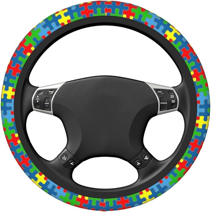 Autism Awareness Pattern Steering Wheel Cover Neoprene Universal 15 Inches Car Steering Wheel Protector for Women Men