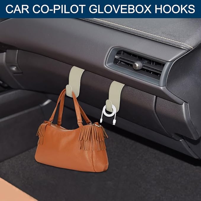 Car Co-Pilot Glovebox Hooks, Glove Box Organizer for Car, Anti-Scratch Vehicle Passenger Seat Storage Hanger, Auto Accessories Auto Glove Box Front Seat Hook for SUV Sedan Truck (Beige)
