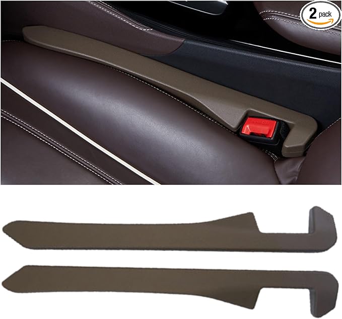 Berylins Leather Car Seat Gap Filler Universal for Car, SUV, Truck Fit Organizer Fill The Gap Between Seat and Console Stop Things from Dropping, Set of 2 (Brown)