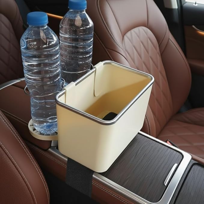 Armrest Organizer with Twin Fold-Flat Cup Holders, Between Seat Center Console Storage Box for Tissue, Water Tumbler Smartphone Wallet, Car Truck Universal Tray Multifunctional Interior Accessories