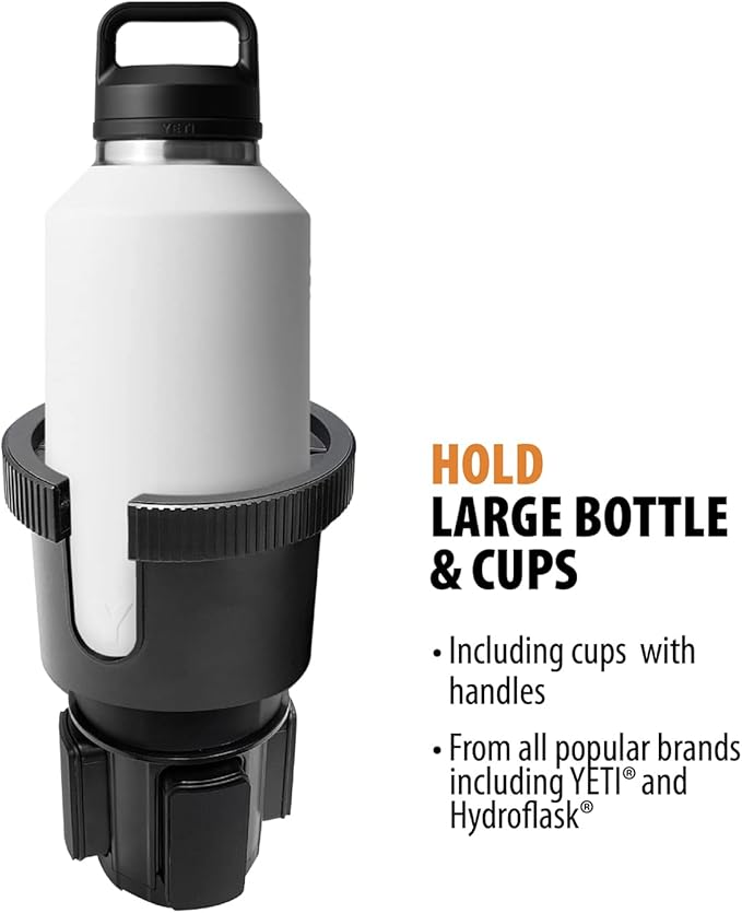 ToughTested Tough & Hungry Mega XL Cupholder Expander with Snap-On Extra Cupholder, Adjustable Food Tray, and Device Holder Slot – Fits XL Bottles & Cups, Ideal for Trucks, SUVs, RVs, Vans, and Cars