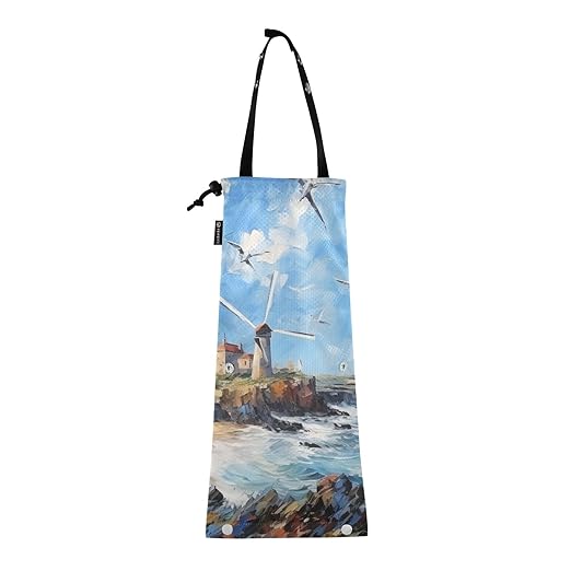 ALAZA Hanging Car Trash Bags Garbage Bag Trash Can for Back Seat Small Seagull Lighthouse 3 Washable Storage Bag Retractable 2 Pack