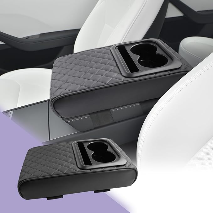 LUWU Car Center Console Cover Auto Armrest Cushion Middle Console Covers Arm Rest Cover Booster Pad Car Armrest Cover Center Console Cushion Leather Memory Foam for Most Vehicles, SUVs, Trucks, Cars
