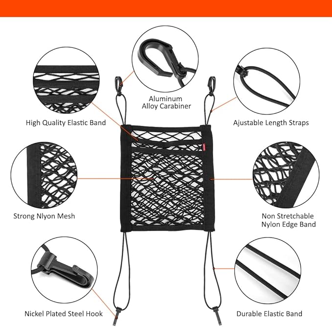 Luckybay 3-Layer Car Mesh Organizer Net, Seat Back Elastic Storage Net Bag, Barrier of Backseat Pet Kids, Driver Storage Netting Pouch