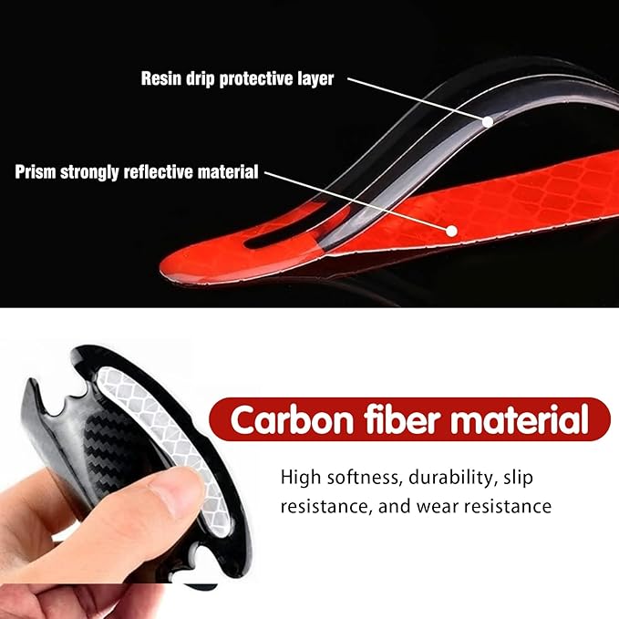 ijuicy 4 Set Reflective Car Door Handle Bowl Sticker, Carbon Fiber Car Door Handle Scratch Protector Cover (White)