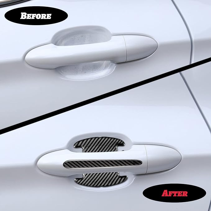 WORCAS TPU Carbon Fiber Like Car Door Handle Cup Protective Sticker Auto Door Paint Guard Car Door Cup Scratch Protection Films Universal Door Handle Cups Protective Pad (m+h)/8pcs