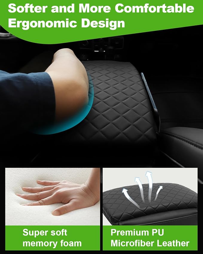 TBHOO for 2024 2025 Jeep Wrangler JL 2018-2023 Center Console Cover for Jeep Gladiator JT 2020-2025 Armrest Cover Jeep Accessories Arm Rest Pad Console Cushion Lid Black Leather with Pockets