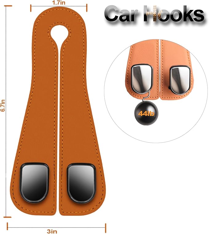 2 Packs Car Seat Hooks, Leather Car Headrest Hook, Car Purse Hook Seat Back Hanger Storage Organizer, Car Hook for Purses and Bags(Brown)