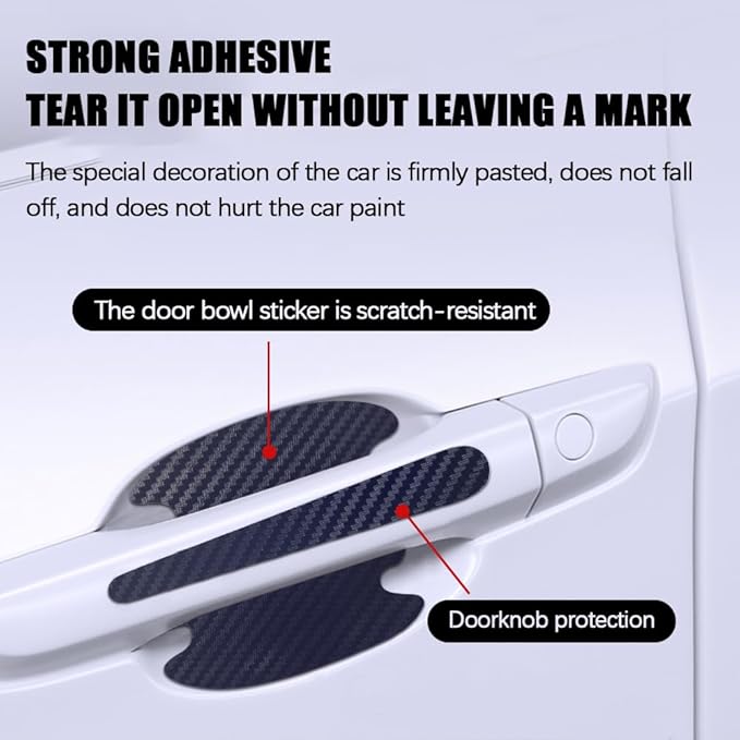 8PCS Car Door Handle Scratch Protectors, Carbon Fiber Car Door Handle Bowl Sticker, Universal Door Handle Protective Film for Most Cars (Blue)
