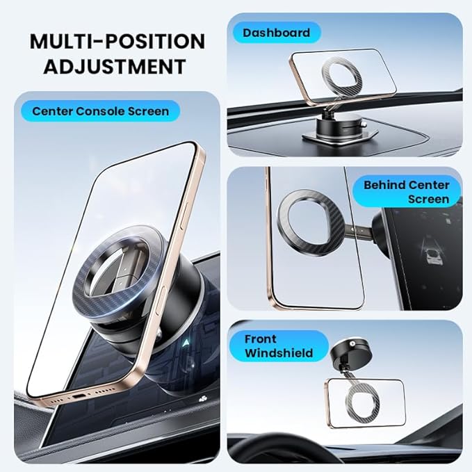BISART Vacuum Magnetic Car Phone Holder – 360° Rotatable, Reinforced 96LBS Suction Cup Mount Compatible with MagSafe for iPhone & Android, Portable for Car, Gym & Mirror (A7-Silvery)