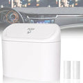 Mini Car Bin with Lid and 2 Trash Bags - White, Cute Car Accessory for Storage and Organization, Small Trash Can for Kitchen, Bedroom and Office
