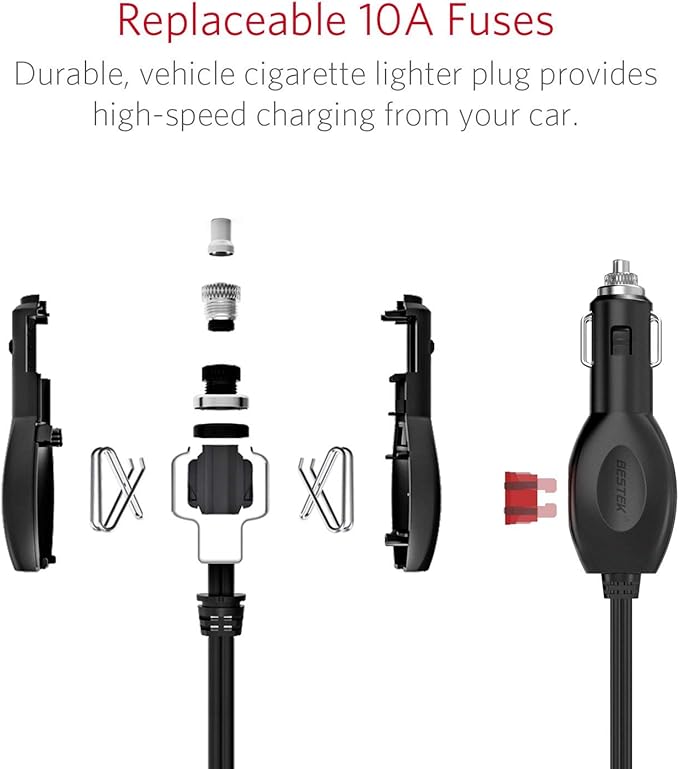 BESTEK 3-Socket Multi Port 200W Cigarette Lighter Car Power Adapter for 12V/24V DC Plug Outlet Supply 6A 4- Port Car USB Splitter Charger with Samsung Galaxy S9