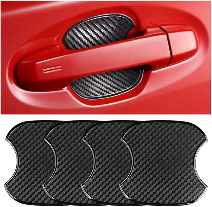 Mandark Car Door Handle Cup Scratch Protector, 4PCS 3D TPU Carbon Fiber Vehicle Door Bowl Sticker, Automotive Door Handle Paint Protective Film Cover Accessories, Universal for Most Cars (Medium)