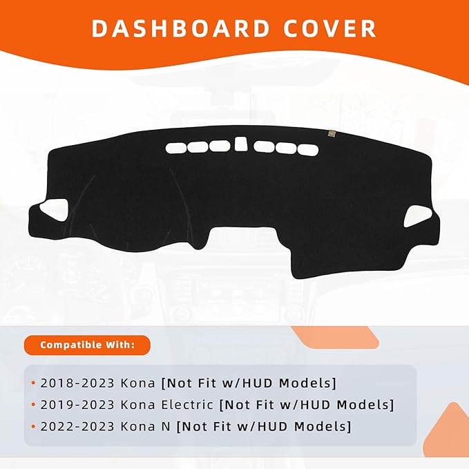 KEYOOG Dashboard Cover Dash Mat Fit for Hy-undai Kona 2023-2018 (Without HUD Models),Car Dash Board Mat Anti-Glare Carpet,Non-Slip Pad Sunshield Protector (Black)