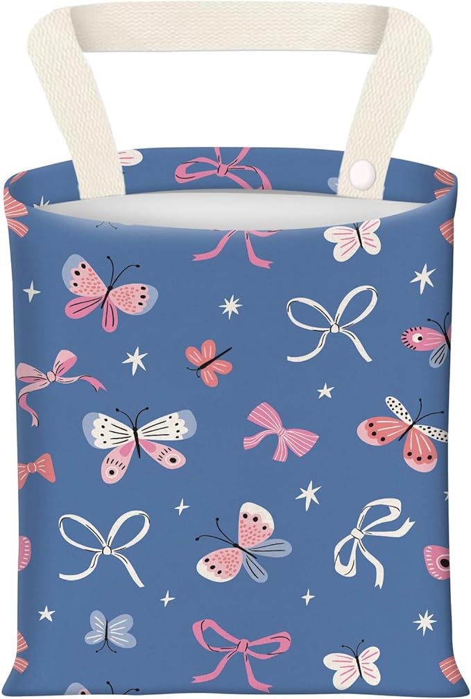 BEAKND Hanging Car Garbage Bag, Cute Car Trash Can Bag, Automotive Accessories for Women Men Cute Blue Pink Butterfly Bow