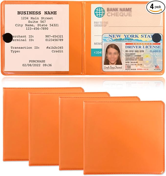 Kewucn 4 PCS Car Registration Insurance Holder, Essential Auto Card Glove Box Organizer, Vehicle Interior Accessories Perfect for Most Car, Truck, SUV (10.55''×4.8'', Orange)