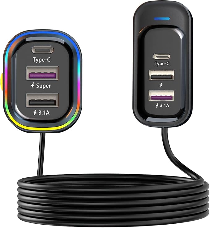 USB C Car Charger, 81W Multiport 6-Port PD & QC3.0 Fast Charger for Multiple Devices, Cigarette Lighter Adapter Car Travel Essentials with 5FT Cable, Compatible with iPhone 15/16/17, Pad, Galaxy S24