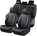 Coverado Car Seat Covers Full Set, Seat Covers for Cars, Black Car Seat Cover, Nappa Leather Car Seat Cushion, Car Seat Protector, Waterproof Car Seat Covers Front Seats and Back Fit for Most Cars