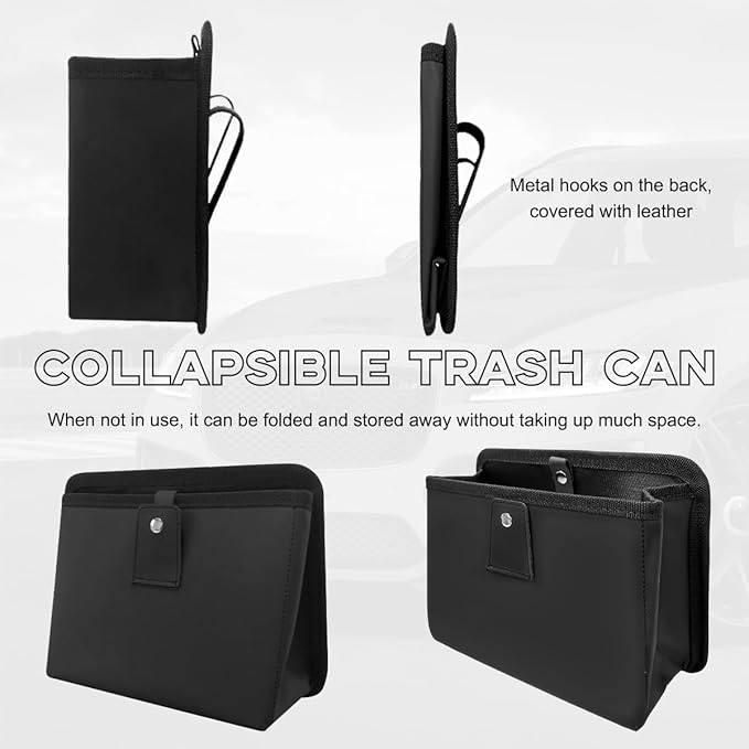 Car Trash Can, Foldable Waterproof Leather Car Garbage Organizer Holder, Automotive Mini Dustbin Container with One Roll Trash Bag, Universal Interior Car Accessories (Gray, M)
