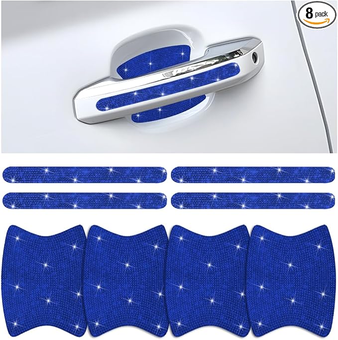 Mandark 8PCS Bling Car Door Handle Protector, Crystal Rhinestone Vehicle Door Bowl Protective Sticker, Glitter Anti-Scratch Auto Decor Decals Accessories, Universal for SUV, Sedan, Truck (Blue)