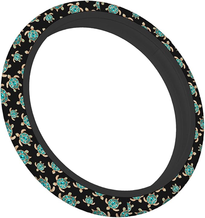 Swono Turtle with Stones Blue Car Neoprene Steering Wheel Cover Jewelry in The Form of A Turtle with Blue 15 Inch Anti-Slip Wheel Wrap Case Protector for SUV Sedan Vans Trucks