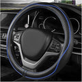 Car Steering Wheel Cover, 15 Inch Anti-Slip Breathable Leather Auto Steering Wheel Protector, Full Surround Soft Steering Wheel Cover for Men Women, Car Interior Accessories (Black & Blue)