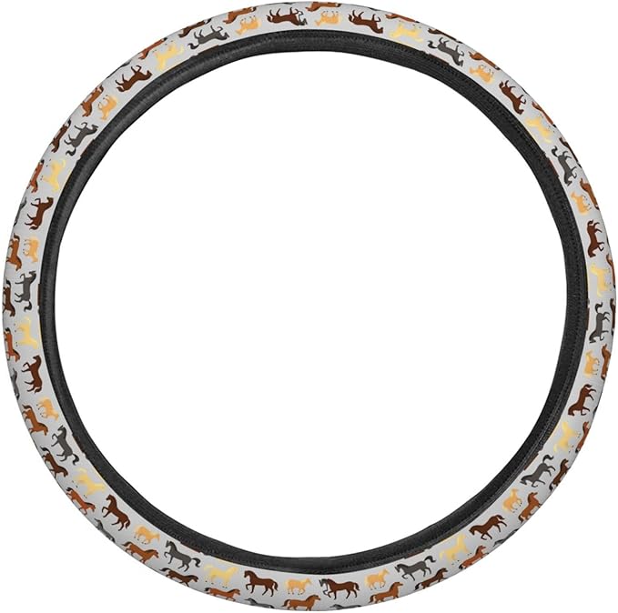 FeHuew Brown Colors Horses Steering Wheel Cover for Women, Girls 15 inch Universal Auto Car Anti Slip Wrap Steering Wheel Covers Fit for Vehicles, Truck, SUV