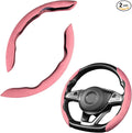 Car Steering Wheel Cover, Microfiber Suede Leather and Carbon Fiber Double Sided Design, Warm in Winter and Cool in Summer, Breathable Non Slip Segmented Protector for Most Cars (Turn Fur/Pink)