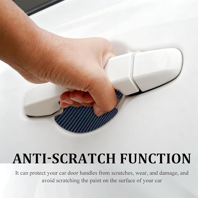 8PCS Car Door Handle Scratch Protectors, Car Door Handle Sticker, Carbon Fiber Anti-Scratches Auto Bowl Protectors, Waterproof Cup Paint Guard Protective Films for Most Vehicles (Blue 8PCS)