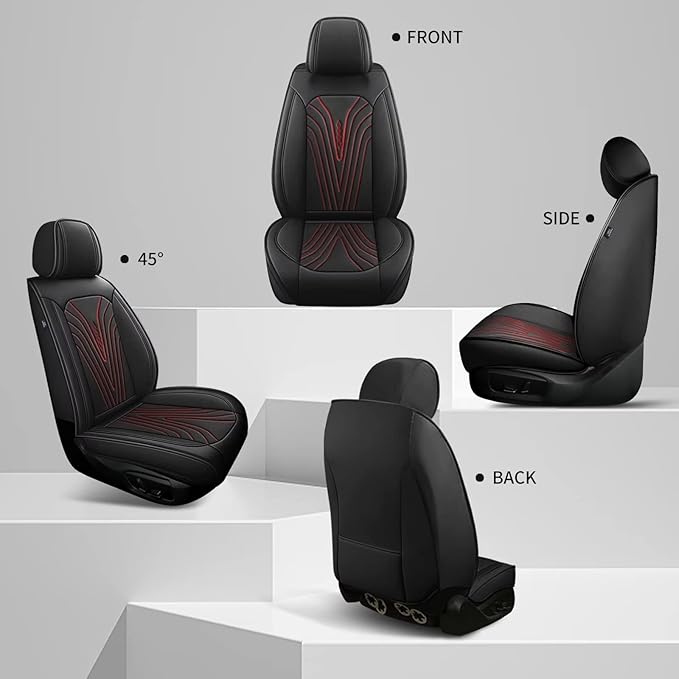 DISUTOGO Front Seat Covers Fit for Nissan Pathfinder 2011-2025 2026 Waterproof Faux Leather Automotive Cushion Protector Car seat Covers Compatible Airbag(2 Seats, Red Line)