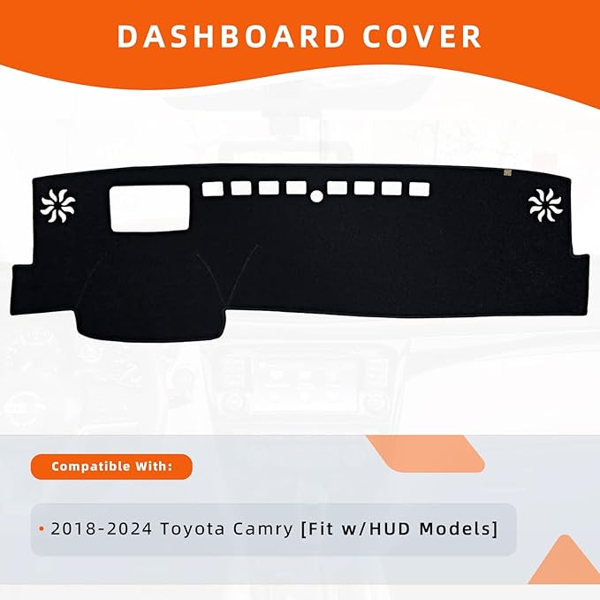 KEYOOG Dashboard Cover Dash Mat Fit for to-yota Camry 2024-2018 (with HUD Models),Car Dash Board Mat Anti-Glare Carpet,Non-Slip Pad Sunshield Protector (Black)