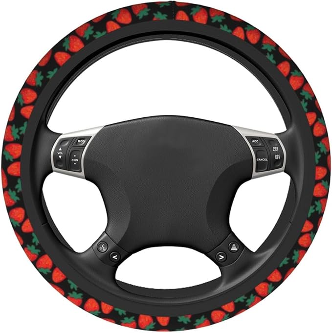 Strawberry Steering Wheel Cover for Women Men Girls Car Accessories Decor Anti-Slip Neoprene Auto Steering Wheel Covers Protector Universal 15 Inch