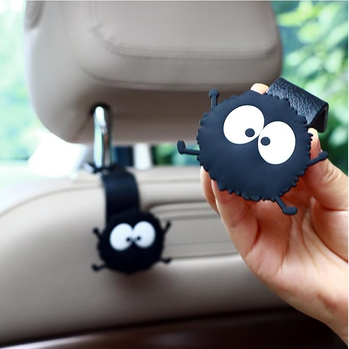 Car Seat Headrest Hook Soot Sprite Plush Auto Hooks for Purses and Bags, Cute Car Accessories, Universal Vehicle Storage Organizer, 2pcs (Sprite-feet)