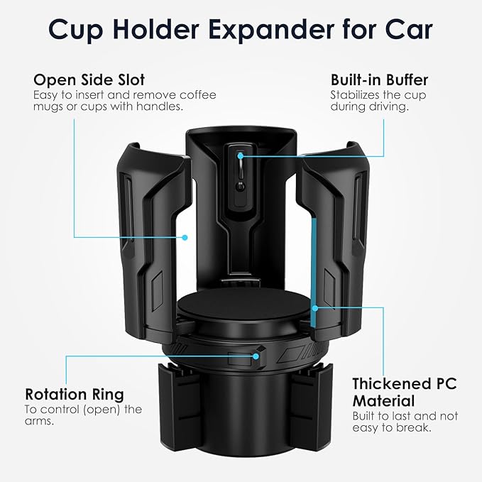 2Pack Cup Holder Expander, Car Cup Holder Expander Compatible with Yeti, Hydro Flask, Nalgene, Takeya, Camelbak, Owala Tumblers, Ramblers, Mugs, Large Bottles in 2.6"- 4.8", No Tools Required