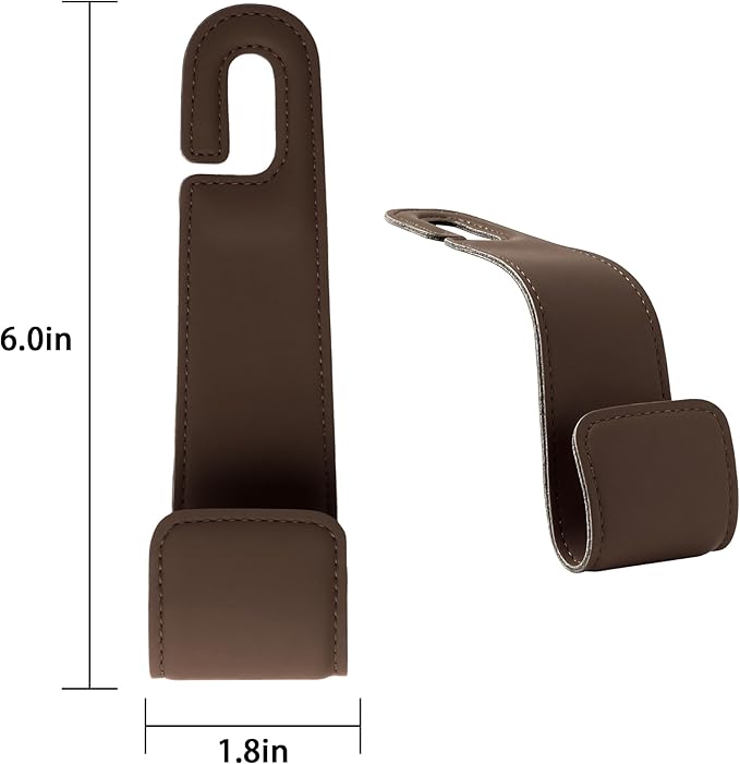 Romiona Leather Car Purse Hooks with Larger Strap Holder Purse Hook Purse Holder for car car seat Back Hooks Automotive seat Back Organizer headrest Hooks for Bags and Purse (Brown, 2pcs)