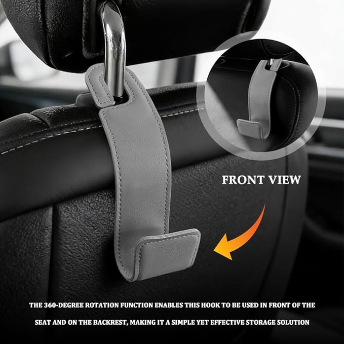 1PCS Purse Holder for Car, Purse Hook for Car, Leather Headrest Hooks for Automotive Back Seat, Auto Accessories Back Seat Organizer Hook for Grocery Bag Handbag Coat (Grey, 1PCS)