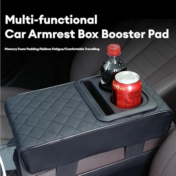 Center Console Cover Car Armrest Box Pad Leather Arm Rest Cushion with Cup Holder Mobile Phone Storage Armrest Protection Pad for Car (Pure Grey, 13.58 * 8.07 * 2.95 inch)