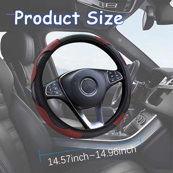 Car Steering Wheel Cover, 15 Inch Carbon Steering Wheel Cover, Breathable Anti-Slip Steering Wheels Accessories for Men Women, Car Interior Accessories for Most Cars